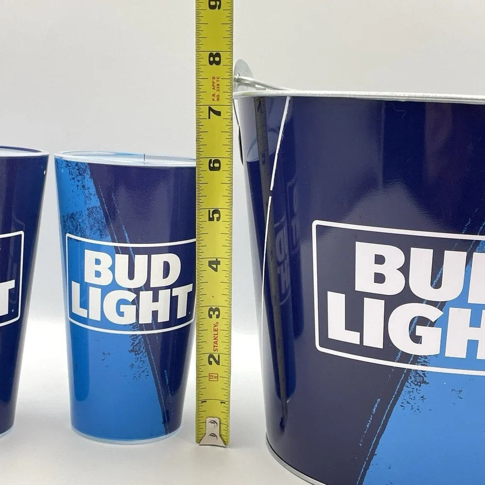 BUD LIGHT‎ Metal Bucket, 2 Bud Light Glasses and 2 Bud Light Coasters